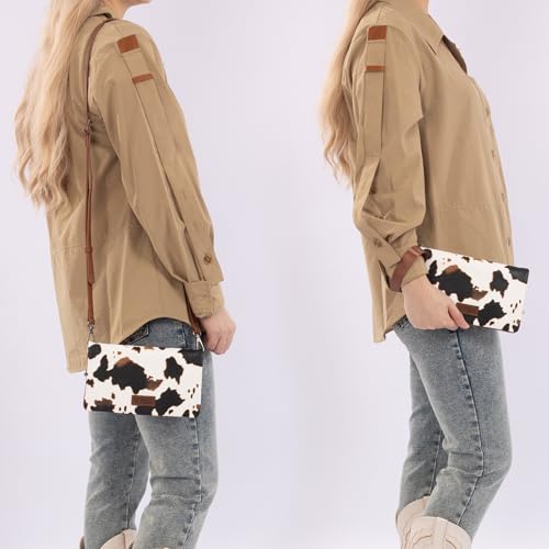 Wrangler Wallets for Women Cow Print Crossbody Purses Large Capacity Western Women's Cash Wallets with ID Window and Crossbody Strap - color: A-cow Brown