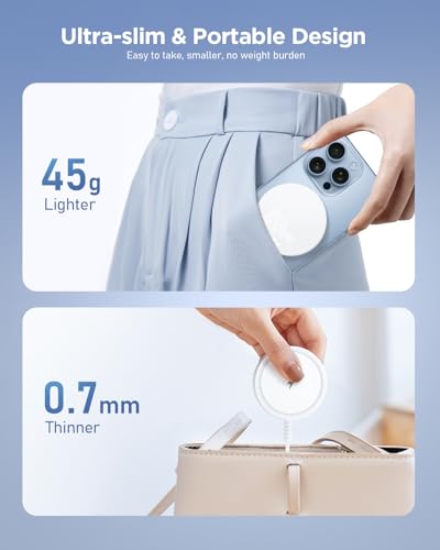 Magnetic Wireless Magsafe Charger iPhone: Charging Pad for iPhone 17/16/15/14/13/12 Series & AirPods Pro 4-2, Strong Magnet, Dual Ports, Case-Friendly, Lightweight for Travel Home Office Desk