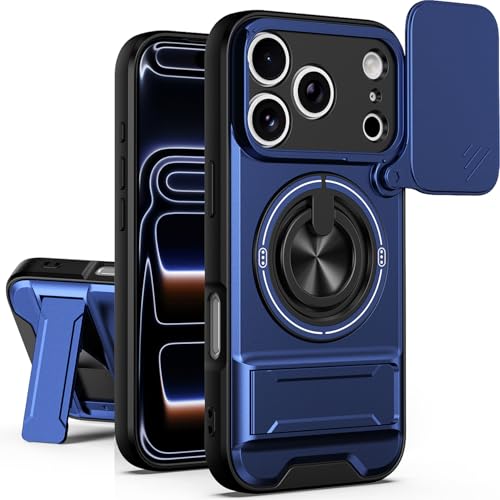 Dssairo for iPhone 17 Pro case with 360°Rotation Magnetic Ring Compatible with MagSafe Slide Camera Cover Foldable Stand Military-Grade Shockproof Protective case (Blue, iPhone 17 Pro) - color: Blue, size: iPhone 17 Pro