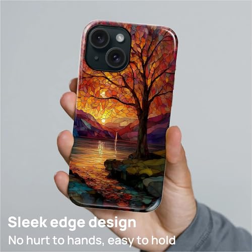 Magnetic Phone Case for iPhone 15,Compatible with MagSafe,Durable 2 Layers Full Covered Shockproof Protective Cover-Stained Glass Sunrise Fall Leaves - color: Stained Glass Sunrise Fall Leaves, size: iPhone 15