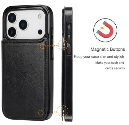 for iPhone 17 Pro Max Wallet Case with Screen Protector, Slim PU Leather Protective Case with Card Holder[RFID Blocking] Kickstand Cover 6.9"-Black - color: Black