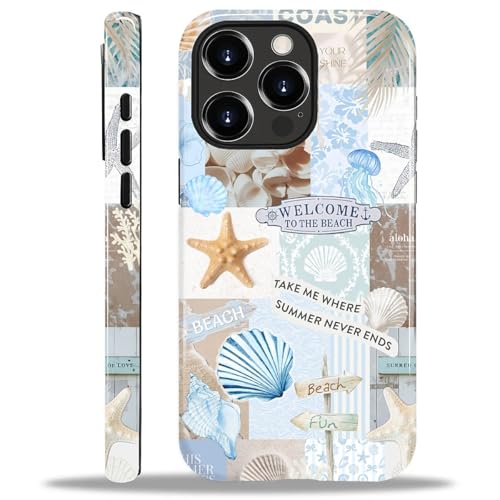 Case Compatible with iPhone 15 Pro Max, Cute Dual Layer Hybrid Phone Cover, Military Grade Drop Protection, Aesthetic Shockproof Phone Case for Women Girls, Boho Beach Summer Collage - color: Boho Beach Summer Collage, size: Iphone 15 Pro Max