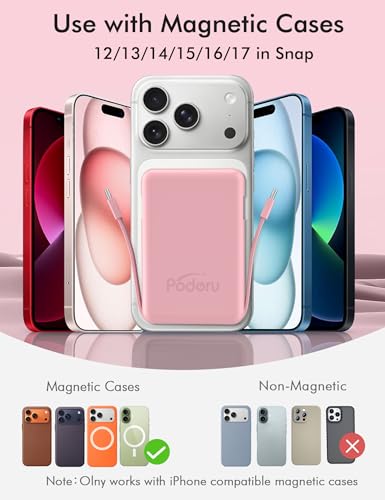 podoru for Magsafe Power Bank, 10000mAh Magnetic Portable Charger - color: Pink