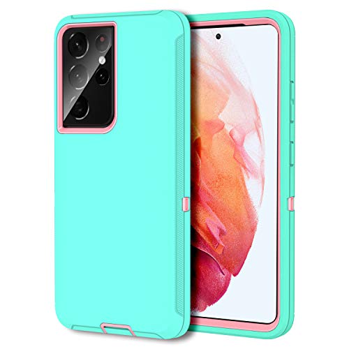 MXX Case Compatible with Galaxy S21 Ultra Case, 3-Layer Super Full Heavy Duty Body Bumper Cover/Shock Protection/Dust Proof, Designed for Samsung Galaxy S21 Ultra 5G 6.8 Inch 2021 (Aqua/Light Pink) - color: Aqua/light Pink