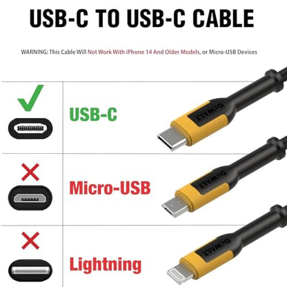DEWALT Heavy Duty USB C Cable, Jobsite 60 Watt USB C Cable 10ft - size: 10 feet