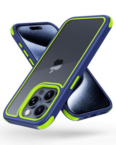 Mobnano Compatible with iPhone 15 Pro Max Case, with Multicolor Protective Shockproof Bumpers, Crystal Clear Back Not Yellowing Anti-Scratch Hard PC Back & Soft Silicone TPU Frame Cover - Blue/Green - color: Blue/Green, size: iPhone 15 Pro Max