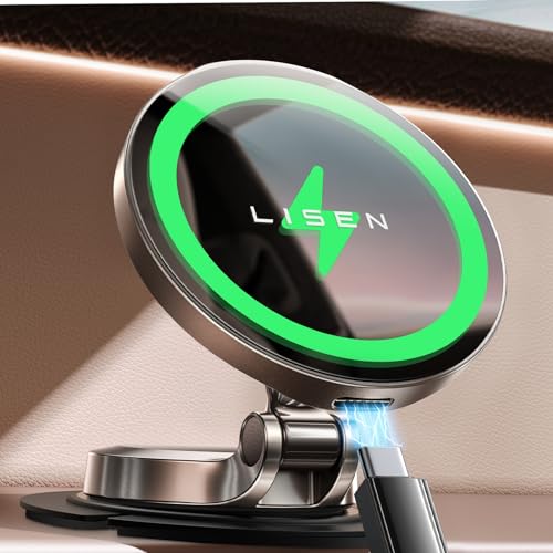 LISEN Magsafe Car Mount Charger, 15W Fast Charging Magnetic Wireless Car Charger [Mini & Fast Charging], Magnetic Car Phone Holder Dashboard Gifts for iPhone 17 Pro Max Air 16 15 14,Samsung - color: Grey