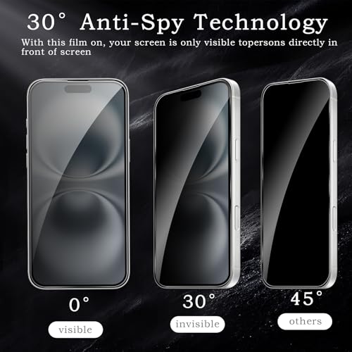 [2+2 Pack] Privacy Screen Protector for iPhone 16, Anti-Spy Shatterproof Tempered Glass with Camera Lens Tempered Glass 9H Hardness Bubble Free Anti-Glare Case Friendly