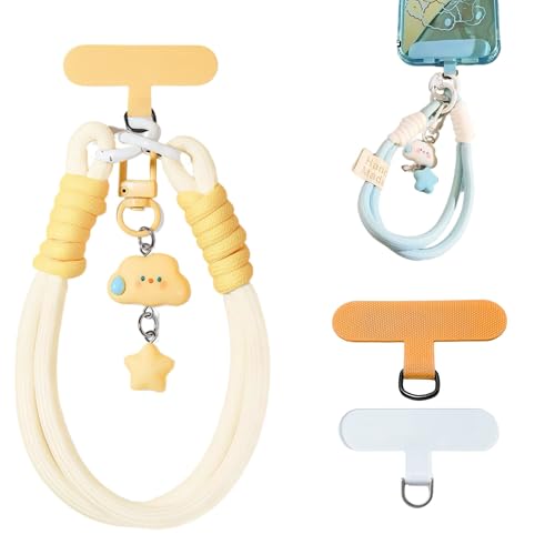 KIMAGIC Korean Dopamine Phone Wrist Strap - Handmade Thickened Phone Lanyard, Anti-Drop Hands-Free Charm - color: 06 Speechless Cloud Star Yellow