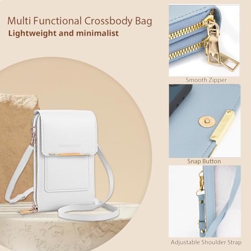 Anti-Theft Leather Bag,Small Crossbody Cell Phone Purse Wallet for Women,Touchscreen Phone Purse Crossbody Bag - color: White