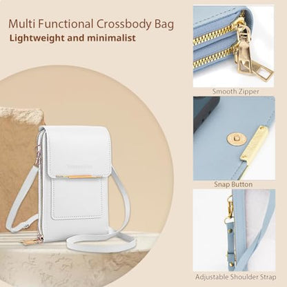Anti-Theft Leather Bag,Small Crossbody Cell Phone Purse Wallet for Women,Touchscreen Phone Purse Crossbody Bag - color: White