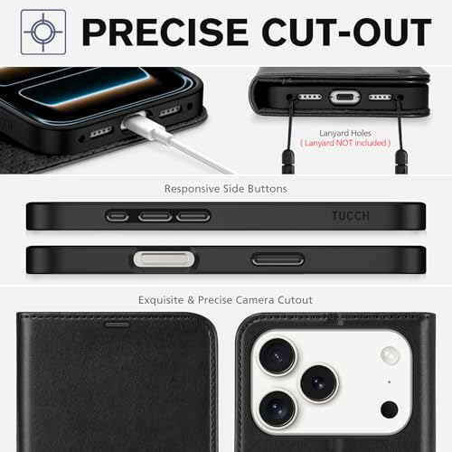TUCCH Wallet Case for iPhone 17 Pro (6.3") 2025, 4 Card Holders, Black | RFID Blocking, Viewing Stand, Shockproof TPU Shell, PU Leather, Magnetic Closure, Protective Folio Flip Cover - color: Black