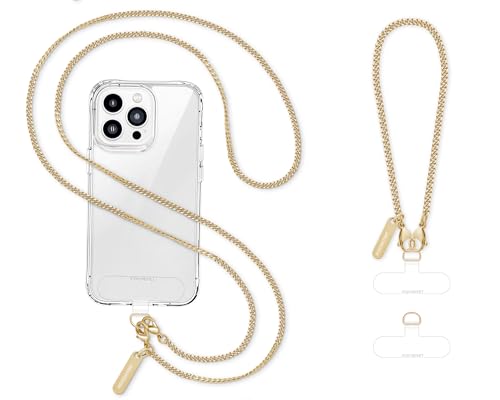 ROCONTRIP Metal Phone Chain Set Crossbody Phone Chain and Phone Wrist Strap iPhone Lanyard Handmade Phone Strap and Phone Wristlet Strap with 2*Tether Tabs for Women and Men - color: Pale Gold, size: Extended