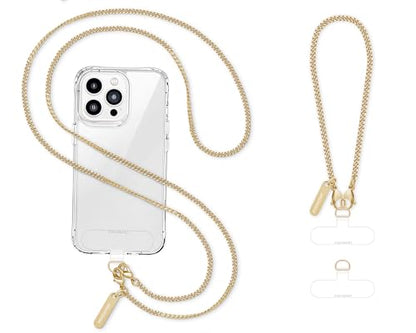 ROCONTRIP Metal Phone Chain Set Crossbody Phone Chain and Phone Wrist Strap iPhone Lanyard Handmade Phone Strap and Phone Wristlet Strap with 2*Tether Tabs for Women and Men - color: Pale Gold, size: Extended