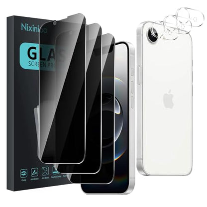 3 Pack Privacy Screen Protector for iPhone 16e/iPhone 17e [6.1 inch] With 3 Pack Camera Lens Protector, Anti Spy Tempered Glass Film, 9H Hardness, Black Protector, Anti-Scratch, Bubble Free - size: iPhone 16e/17e FK33