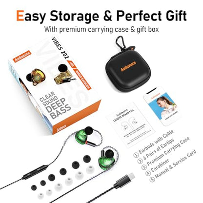 Audiovance Vibes 202ML HiFi Wired Earbuds for iPhone 14/13/12/11/X, Pro Max - color: 6-Green