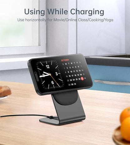 Magnetic Wireless Charger Stand + Charging Pad for iPhone Duo/18-12 Series - color: Black