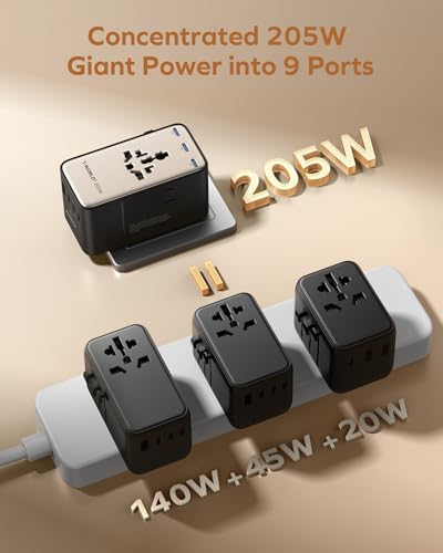 MOMAX 205W GaN Universal Travel Adapter, 9-in-1 Multi-Device Charging Hub - size: 205 W