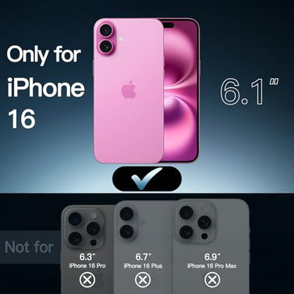 JETech Case for iPhone 16, Anti-Yellowing, Pink | Shockproof Protection, Scratch Resistant Hard PC Back, Durable Transparent TPU Bumper - color: Pink, size: iPhone 16