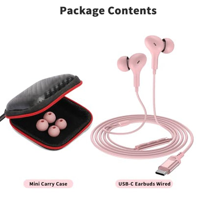 USB C Headphones Wired Earbuds for iPhone 18 Pro Max 17 16 15,Pink - color: Pink