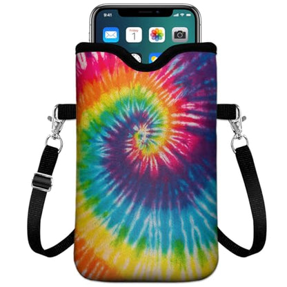 Universal Phone Sleeve Pouch with Crossbody Strap 7.6 X 4.3 Inches Shockproof Water Resistant Mobile Protection Bag-Tie Dye Neoprene Phone Pouch Bag - color: Tie Dye-Phone Pouch