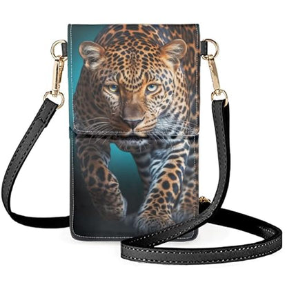 WELLFLYHOM Mini Touchscreen Crossbody Phone Bags for Women with Card Slots Shoulder Bag Purse Leather - color: 1 Wild Leopard
