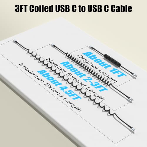 Quickeep Coiled USB C to USB C Cable 3FT 2Pack, USB C Charger Cable for Car