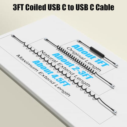 Quickeep Coiled USB C to USB C Cable 3FT 2Pack, USB C Charger Cable for Car