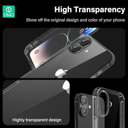 ONES for iPhone 16 Case Clear, Slim Soft TPU Silicone Cover, Military Drop Protective Thin Phone Bumper Case with Shockproof Airbags Yellowing Resistant,Transparent - size: iPhone 16