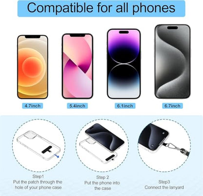 takyu Cell Phone Lanyard, Crossbody Phone Lanyard 1 Pack Adjustable Neck Strap and 1 Pcs Phone Wrist Strap with 2x Phone Tether Patches for Most Smartphones-Black - color: Black X1