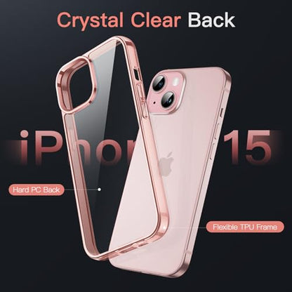 JETech Case for iPhone 15, Anti-Yellowing, Rose Gold | Shockproof Protection, Scratch Resistant Hard PC Back, Durable Transparent TPU Bumper - color: Rose Gold, size: iPhone 15