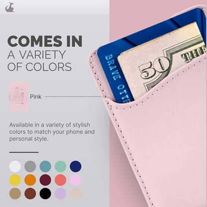 Wallaroo Premium Leather Cell Phone Wallet Stick On - Android and iPhone Wallet and Card Holder for Women and Men - Durable with Non-Slip Lining Secures Up to 3 Cards - color: Rose Gold Leather
