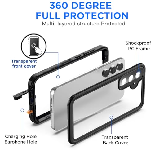 AICase for Samsung Galaxy S25 Case Waterproof, Clear Water Proof Shockproof Snowproof Dustproof Full Body Rugged Transparent Underwater Phone Case for Galaxy S25 Built-in Screen Protector - size: Galaxy S25