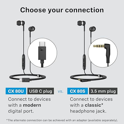 Sennheiser CX 80U in-Ear Headphones, USB C Connection, Black - color: Black