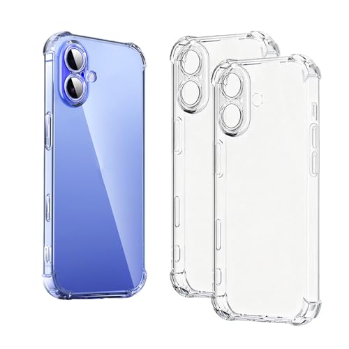 2Pcs Transparent Ultra-Thin Soft Phone Case with Four Corner Protection for iPhone 16-6.1inch，Luxury Soft TPU Protective Cover