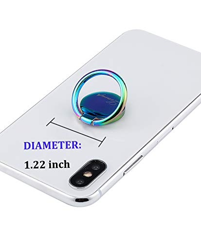 Rainbow Cell Phone Ring Stand Holder,Blue Multicolor Ring Grip Kickstand,360 Rotation Metal Finger Ring for Almost All Phones,Pad