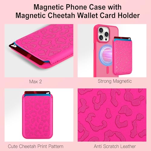 Magnetic Designed for iPhone 15 Pro Max Case 6.7" 2023, Hot Pink | [Compatible with Magsafe] [with Wallet & Card Holder] [Cute Cheetah Print] Slim Translucent Matte Phone Case - color: Hot Pink+Cheetah, size: iPhone 15 Pro Max
