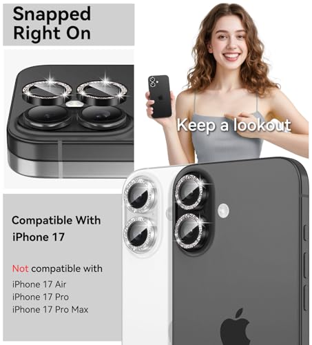 Matekxy for iPhone 17 Camera Lens Protector Glitter Individual Cover - color: Black