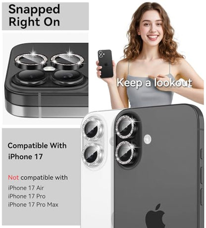 Matekxy for iPhone 17 Camera Lens Protector Glitter Individual Cover - color: Black