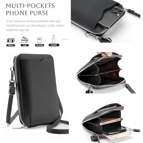 DOB SECHS Leather Passport Wallet Crossbody Phone Bag, RFID Blocking Passport Holder Credit Cards Case for Women - color: Black-41