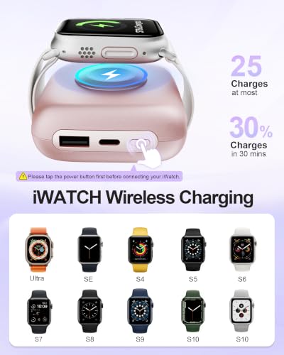 Portable Charger 3 in 1, Smaller 10000mAh Built-in Cables 22.5W Power Bank - color: Pink