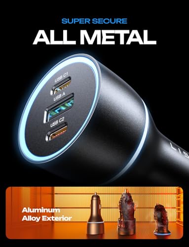 LISEN 200W Car Charger USB C Fast Charge [GaN] PD 140W Fast Car Charger