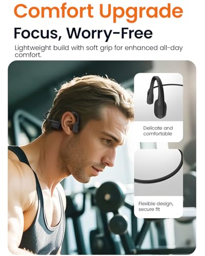 Open Ear Wireless Headphones, IPX7 Waterproof Bluetooth 6.0 Open Ear Duet Headphone with Mic Button Control, Skin-Friendly Comfortable Fit, Sport Earbuds for Jogging Running Cycling Hiking Reading - color: New Black