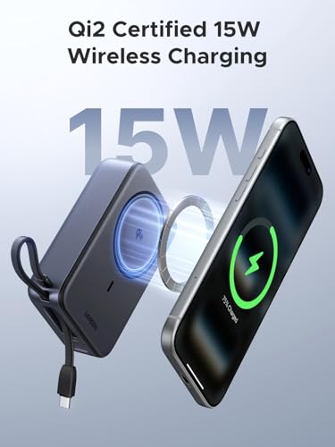 UGREEN 20000mAh Qi2 15W Power Bank, Built-in Cable PD 30W for iPhone 18 Pro