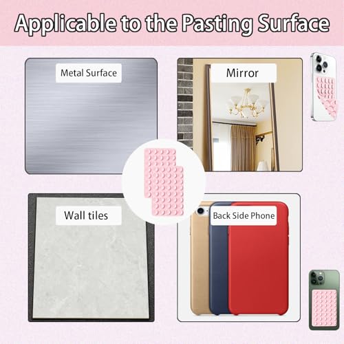 10 Pieces Suction Phone Case Mount, Phone Stand for Mirror Glass, Silicone Double Sided Suction Cup Mirror Phone Stand for Wall Tiles, Mirror, Transparent Shells, Metal Surface (Pink)