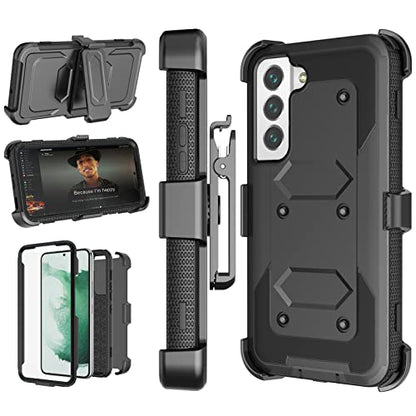 Njjex Rugged Case for Samsung Galaxy S22 Plus, for Galaxy S22 Plus Case, [Nbeck] Heavy Duty Built-in Screen Protector Locking Swivel Holster Belt Clip Kickstand Hard Cover for Samsung S22+ [Black]