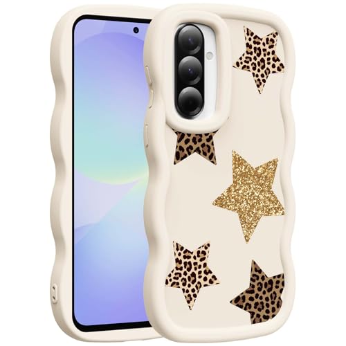 for Galaxy A36 Phone Case, Wavy Soft TPU, White-Leopard Star | Wavy Frame Design, Soft Slim TPU, Full Camera Lens Protection, Shockproof Phone Cover - color: White-Leopard Star, size: Samsung A36