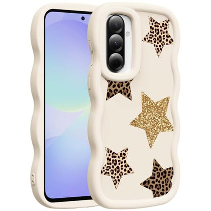for Galaxy A36 Phone Case, Wavy Soft TPU, White-Leopard Star | Wavy Frame Design, Soft Slim TPU, Full Camera Lens Protection, Shockproof Phone Cover - color: White-Leopard Star, size: Samsung A36