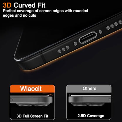 Wiaocit Tempered Glass Screen Protector for iPhone 16 | 3+3 Pack, 9H Hardness, Camera Lens Protector, Installation Frame, Bubble Free, Case Friendly
