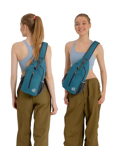 WATERFLY Crossbody Sling Backpack Sling Bag Travel Hiking Chest Bags Daypack (Teal blue) | Small Hiking bag,Multi-compartment storage,Water-resistant,Breathable back pad,Reversible adjustable shoulder strap - color: B-teal Blue